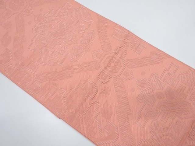 斜め格子に更紗模様織出し名古屋帯